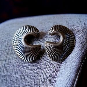 Vintage Mid Century Bronze Half Moon Pierced Post Back Earrings